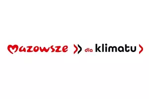 Logo Mazowsze dla klimatu - czerwony napis na białym tle